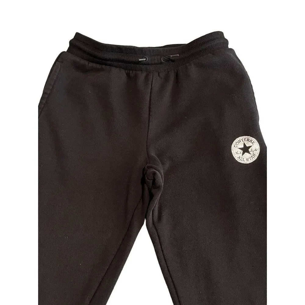 Converse Pants Joggers Girls Youth 12/13 Sweats Black Silver Metallic Graphics